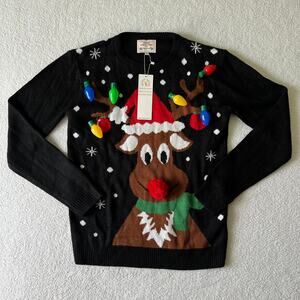 Ugly Christmas Sweater Reindeer and Light Up Christmas Lights Size Small NWT